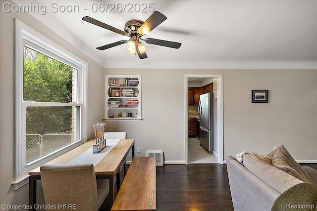2111 Ellwood Ave, Berkley, MI 48072 - dining space with ceiling fan and dark wood-style floors