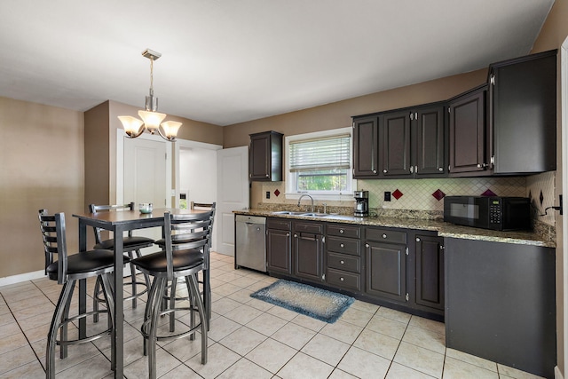 17270 Taft Rd, Spring Lake, MI 49456 - kitchen featuring black microwave, stainless steel dishwasher, a sink, and light tile patterned flooring
