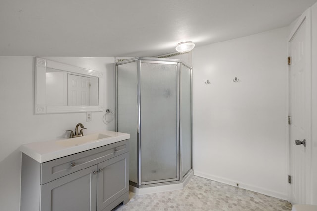 17270 Taft Rd, Spring Lake, MI 49456 - bathroom featuring vanity, a stall shower, and baseboards