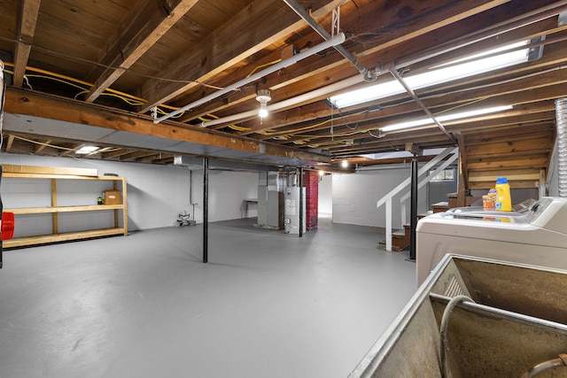 17270 Taft Rd, Spring Lake, MI 49456 - basement with washing machine and clothes dryer, stairs, and water heater