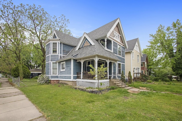 1122 Main St, Saint Joseph, MI 49085 - view of front of property featuring a front lawn, a shingled roof, and covered porch