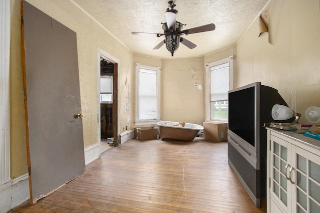 1122 Main St, Saint Joseph, MI 49085 - kitchen featuring hardwood / wood-style flooring, ceiling fan, and a textured ceiling