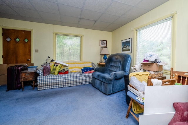 8324 Hagar Shore Rd, Watervliet, MI 49098 - carpeted living room with healthy amount of natural light and a paneled ceiling