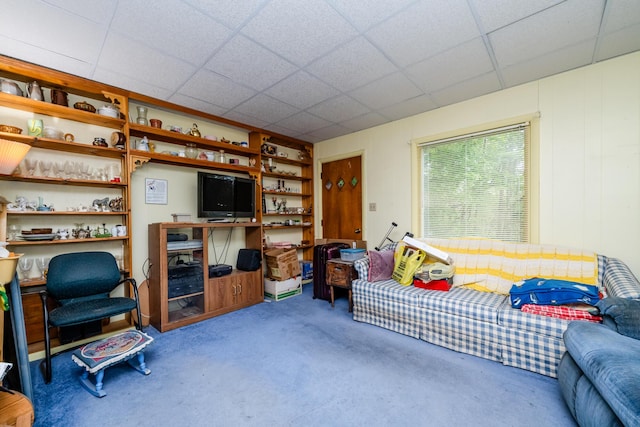 8324 Hagar Shore Rd, Watervliet, MI 49098 - living room featuring carpet flooring and a paneled ceiling