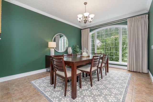 4132 Winding Way, Kalamazoo, MI 49004 - dining space with a chandelier, crown molding, baseboards, and light tile patterned floors