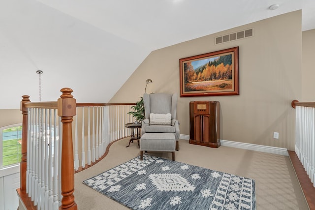 4132 Winding Way, Kalamazoo, MI 49004 - living area featuring vaulted ceiling, carpet flooring, and baseboards