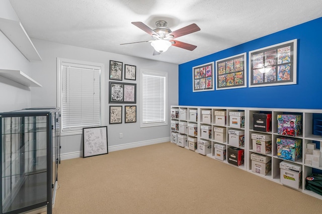 4132 Winding Way, Kalamazoo, MI 49004 - playroom featuring carpet floors, a ceiling fan, baseboards, and a textured ceiling