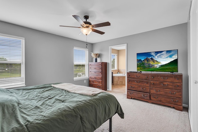 449 Corinth Cir, Dundee, MI 48131 - bedroom featuring carpet, ensuite bath, and a ceiling fan