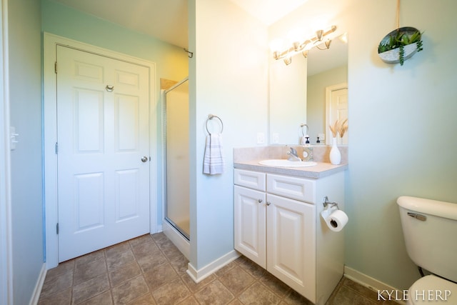 8718 Little Bend Ct, Middleville, MI 49333 - full bathroom featuring vanity, an enclosed shower, baseboards, and toilet