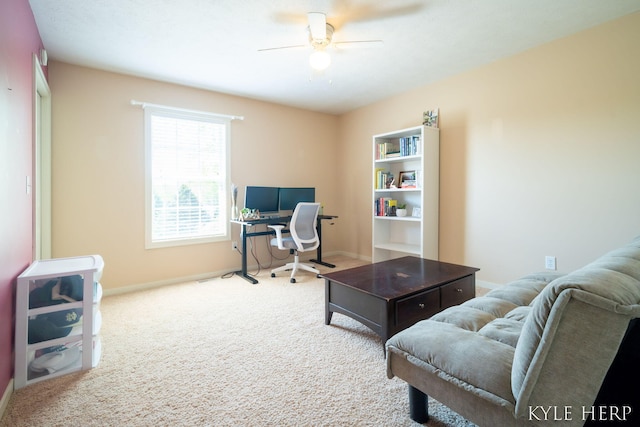 8718 Little Bend Ct, Middleville, MI 49333 - office featuring carpet, a ceiling fan, and baseboards