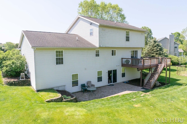 8718 Little Bend Ct, Middleville, MI 49333 - back of house featuring a wooden deck, stairs, a yard, a patio, and roof with shingles