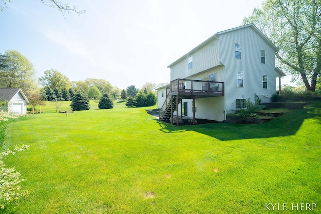 8718 Little Bend Ct, Middleville, MI 49333 - view of grassy yard with a deck, stairs, and cooling unit