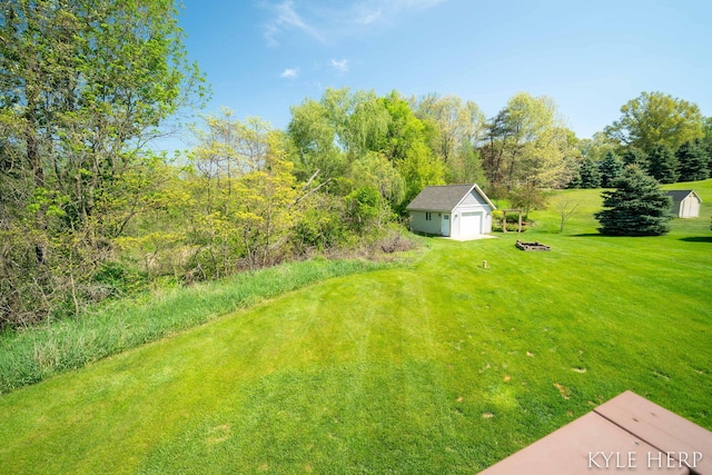 8718 Little Bend Ct, Middleville, MI 49333 - view of green lawn featuring an outbuilding and a detached garage