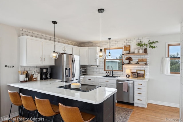 2020 Nicholson Rd, Fowlerville, MI 48836 - kitchen with stainless steel appliances, a sink, a peninsula, and backsplash