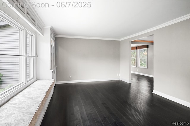 11404 Cedar Bend Dr, Pinckney, MI 48169 - unfurnished room featuring baseboards, dark wood-type flooring, and crown molding