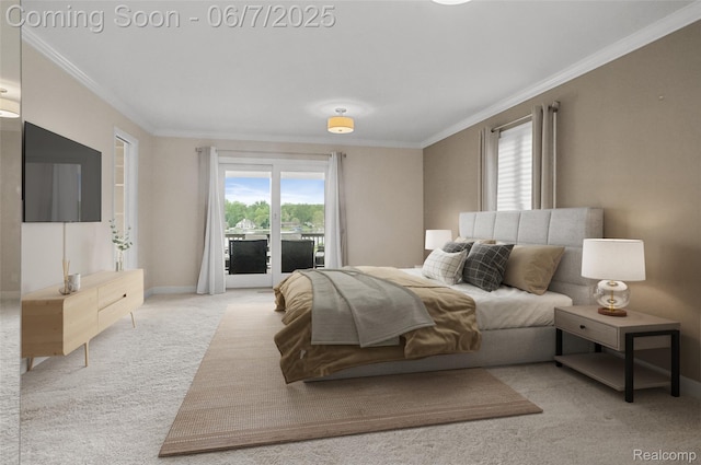 11404 Cedar Bend Dr, Pinckney, MI 48169 - carpeted bedroom with crown molding, access to outside, and baseboards