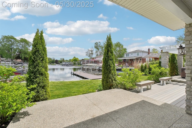 13525 Torrey Rd, Fenton, MI 48430 - view of patio / terrace with a water view and a boat dock