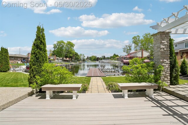 13525 Torrey Rd, Fenton, MI 48430 - deck featuring a water view and a dock