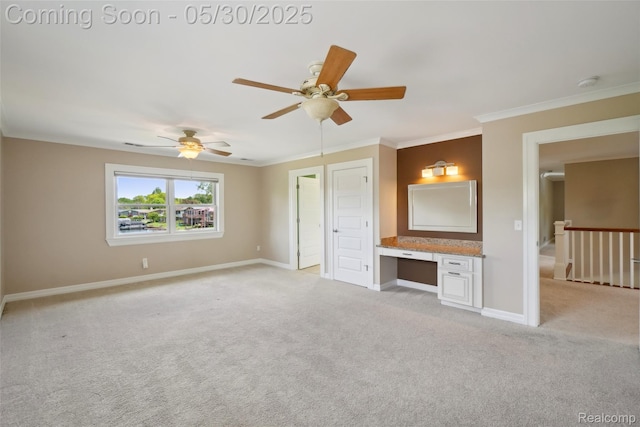 13525 Torrey Rd, Fenton, MI 48430 - unfurnished bedroom featuring light colored carpet, baseboards, crown molding, and a ceiling fan