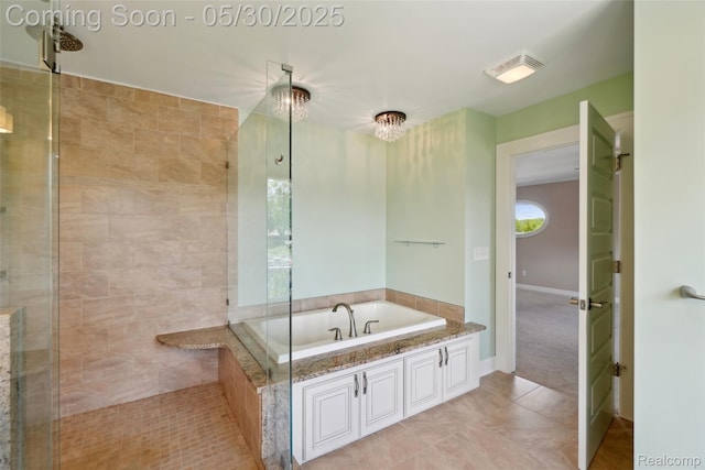 13525 Torrey Rd, Fenton, MI 48430 - bathroom featuring a garden tub, a tile shower, and tile patterned floors