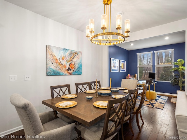 764 Hummingbird Dr, Rochester, MI 48307 - dining area featuring hardwood / wood-style floors, baseboards, a chandelier, and recessed lighting