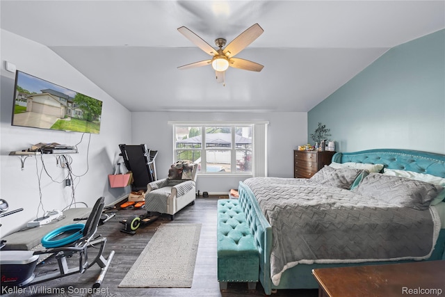 18615 Andrew Ln, New Boston, MI 48164 - bedroom featuring wood finished floors, vaulted ceiling, and ceiling fan