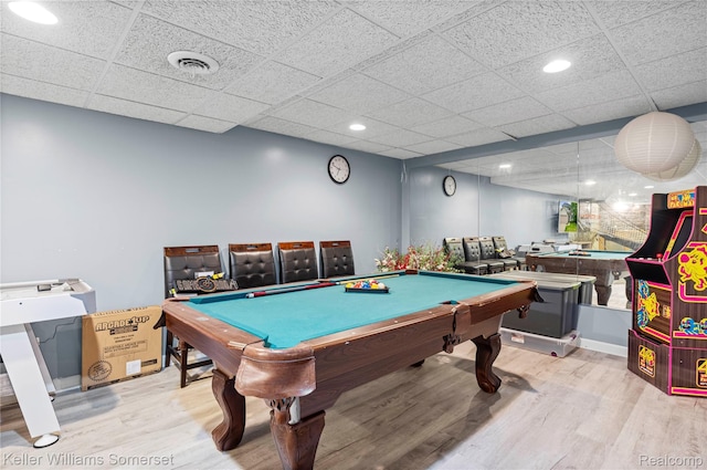 18615 Andrew Ln, New Boston, MI 48164 - game room featuring wood finished floors, billiards table, a paneled ceiling, and recessed lighting