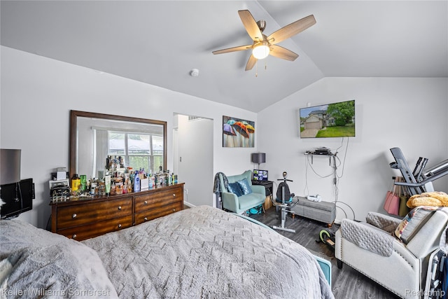 18615 Andrew Ln, New Boston, MI 48164 - bedroom with lofted ceiling, wood finished floors, and ceiling fan