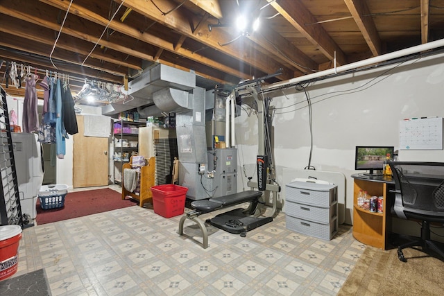 5245 Puetz Rd, Stevensville, MI 49127 - unfinished below grade area featuring heating unit and carpet floors