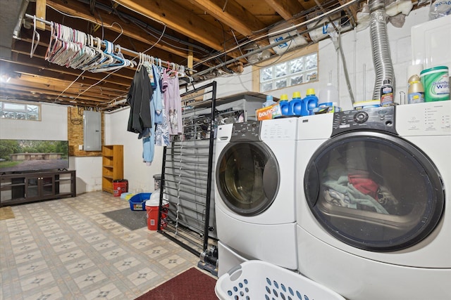 5245 Puetz Rd, Stevensville, MI 49127 - laundry area with electric panel and separate washer and dryer