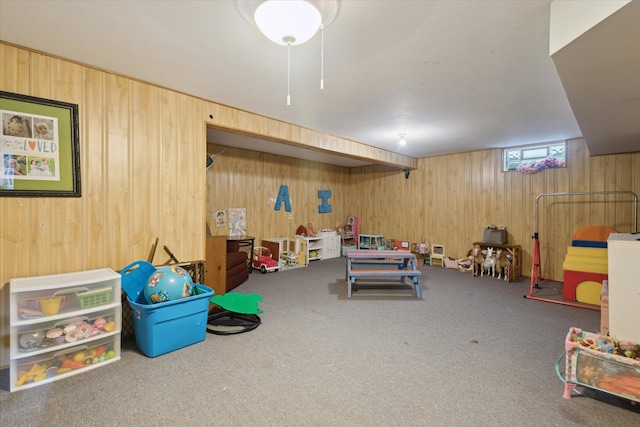 5245 Puetz Rd, Stevensville, MI 49127 - rec room with wood walls and carpet flooring