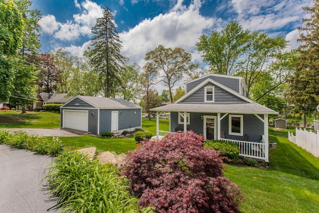 3063 Lansdowne Rd, Waterford, MI 48329 - view of front of property featuring an outdoor structure, covered porch, and a garage