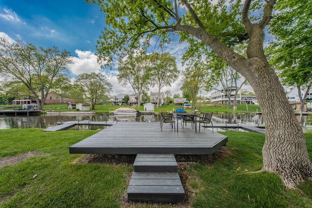 3063 Lansdowne Rd, Waterford, MI 48329 - wooden deck featuring a yard, a boat dock, a water view, and a residential view
