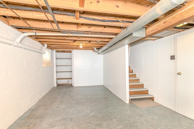 3063 Lansdowne Rd, Waterford, MI 48329 - unfinished below grade area with stairs and concrete block wall