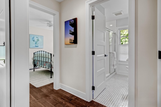 283 Wiley Rd, Douglas, MI 49406 - hall featuring baseboards and dark wood-style floors