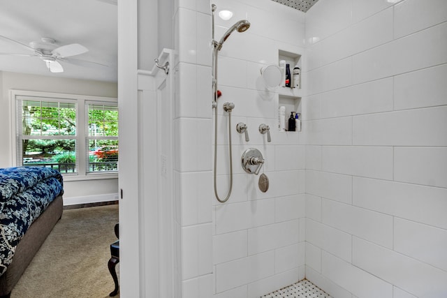 283 Wiley Rd, Douglas, MI 49406 - bathroom featuring a tile shower and ceiling fan