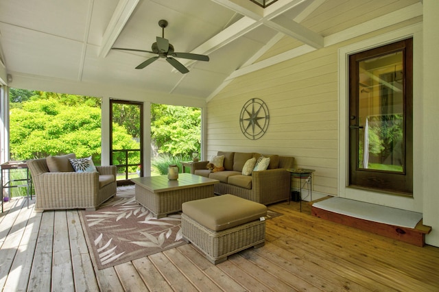 283 Wiley Rd, Douglas, MI 49406 - wooden terrace with an outdoor living space and ceiling fan