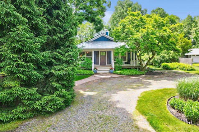 283 Wiley Rd, Douglas, MI 49406 - view of front of home featuring a porch, metal roof, and driveway