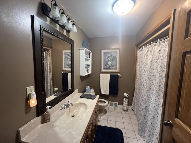 12050 S Ponderosa, Sand Lake, MI 49343 - bathroom with tile patterned floors, toilet, vanity, and curtained shower