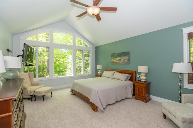 10543 Lakeshore Dr, West Olive, MI 49460 - bedroom featuring lofted ceiling, baseboards, carpet flooring, and ceiling fan