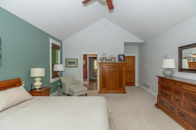10543 Lakeshore Dr, West Olive, MI 49460 - bedroom featuring vaulted ceiling, light carpet, baseboards, and a ceiling fan