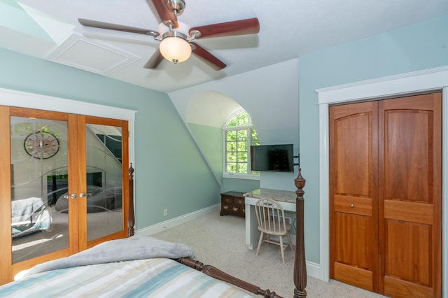 10543 Lakeshore Dr, West Olive, MI 49460 - bedroom with carpet flooring, baseboards, vaulted ceiling, and ceiling fan