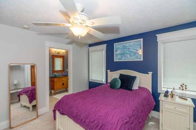 10543 Lakeshore Dr, West Olive, MI 49460 - bedroom featuring baseboards, light colored carpet, and a ceiling fan
