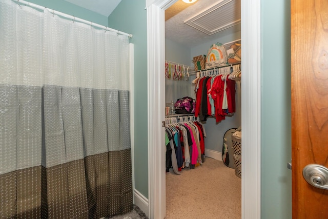 10543 Lakeshore Dr, West Olive, MI 49460 - bathroom featuring a spacious closet, curtained shower, and baseboards