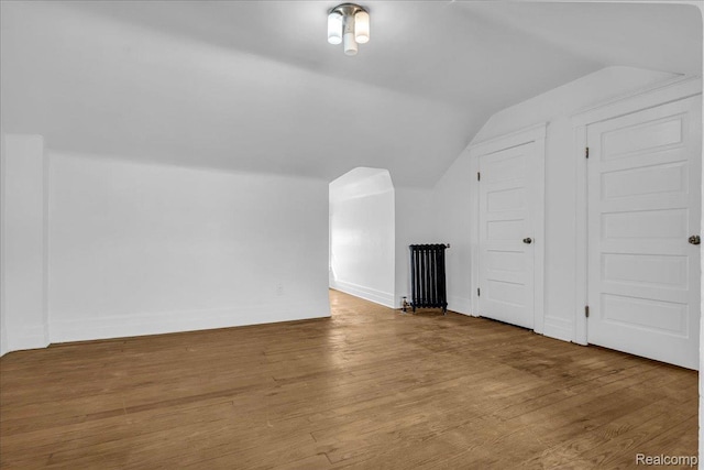 756 Delaware St, Detroit, MI 48202 - bonus room with vaulted ceiling, wood finished floors, baseboards, and radiator