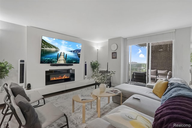 1050 Wall St Unit 8F, Ann Arbor, MI 48105 - living area featuring a glass covered fireplace and wood finished floors