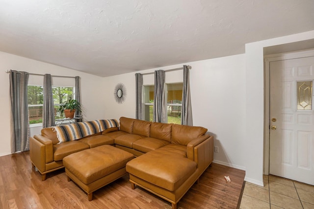 4958 Juniper Rdg, Newaygo, MI 49337 - living area with baseboards, lofted ceiling, and light wood-type flooring