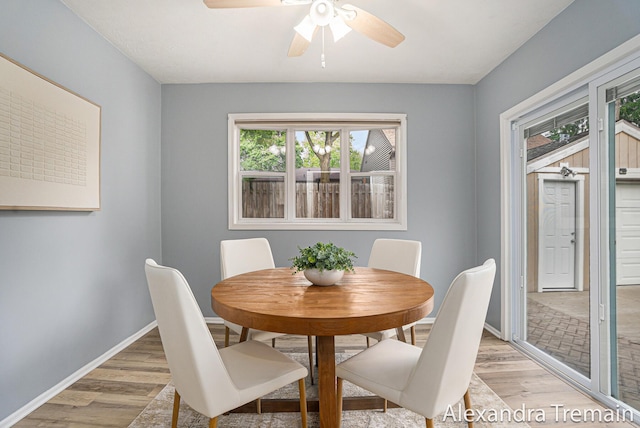 1046 Kenesaw Dr SE, East Grand Rapids, MI 49506 - dining space featuring light wood-style floors, baseboards, and a ceiling fan