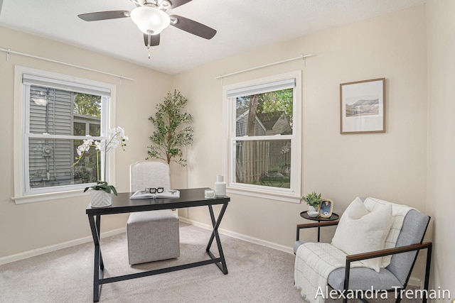 1046 Kenesaw Dr SE, East Grand Rapids, MI 49506 - office area with a ceiling fan, light colored carpet, and baseboards