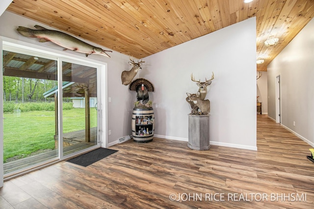 4527 Clareola Ave, Lake, MI 48632 - unfurnished room with wood finished floors, baseboards, lofted ceiling, and wooden ceiling